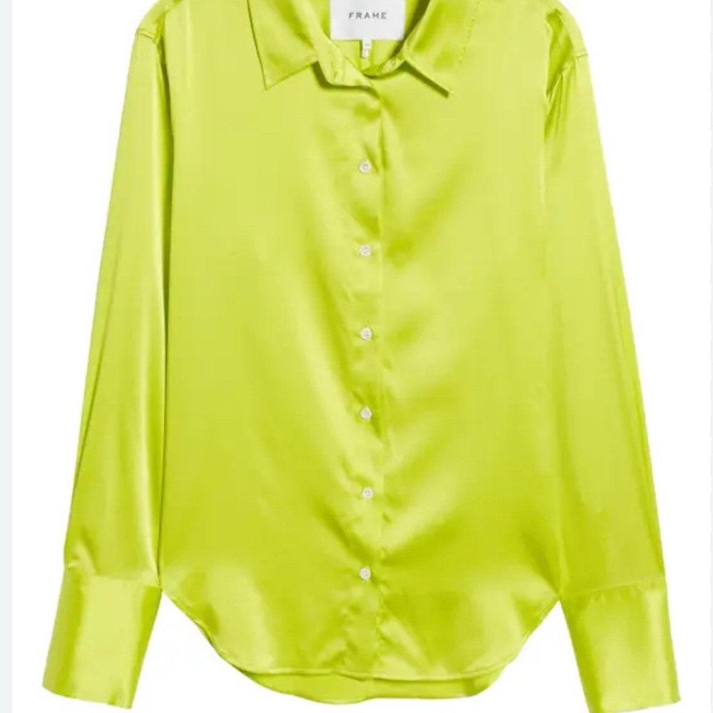FRAME | The Standard Silk Shirt in Neon Yellow (Size L)
